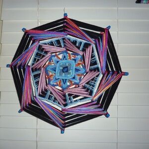 WOVEN Mandala Wall Hanging YARN CRAFT HANDMADE 16 X 16''